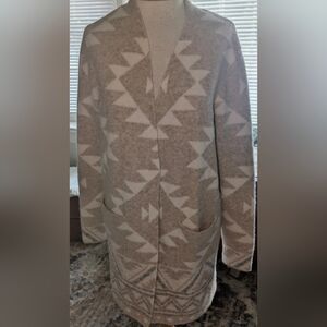 Frye Tan Aztec Print Open Front Cardigan Sweater